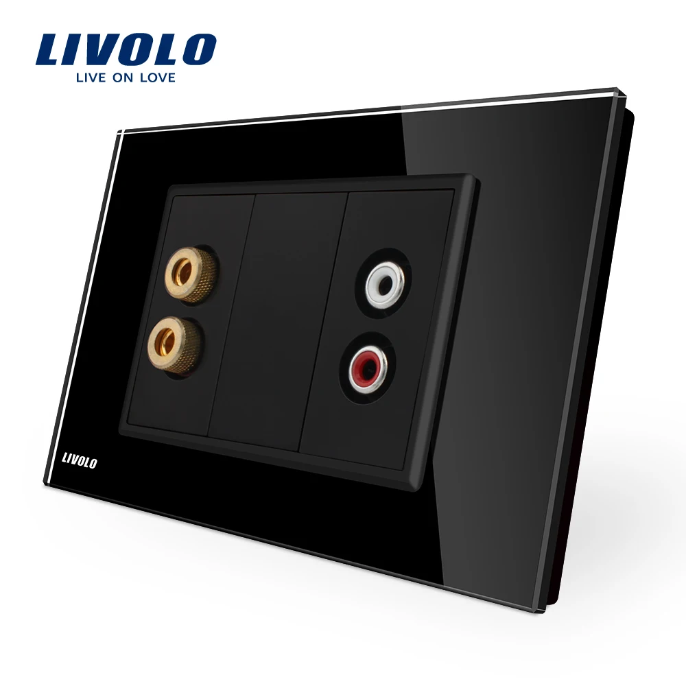 Livolo аудио+ звук стены розетка питания роскошный белый жемчуг кристалл стекло панель, C91SDAD-11/12