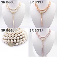 free shipping 8 9mm 35inch natural freshwater pearl beads knot strand leaf clasp women long necklace 35inch