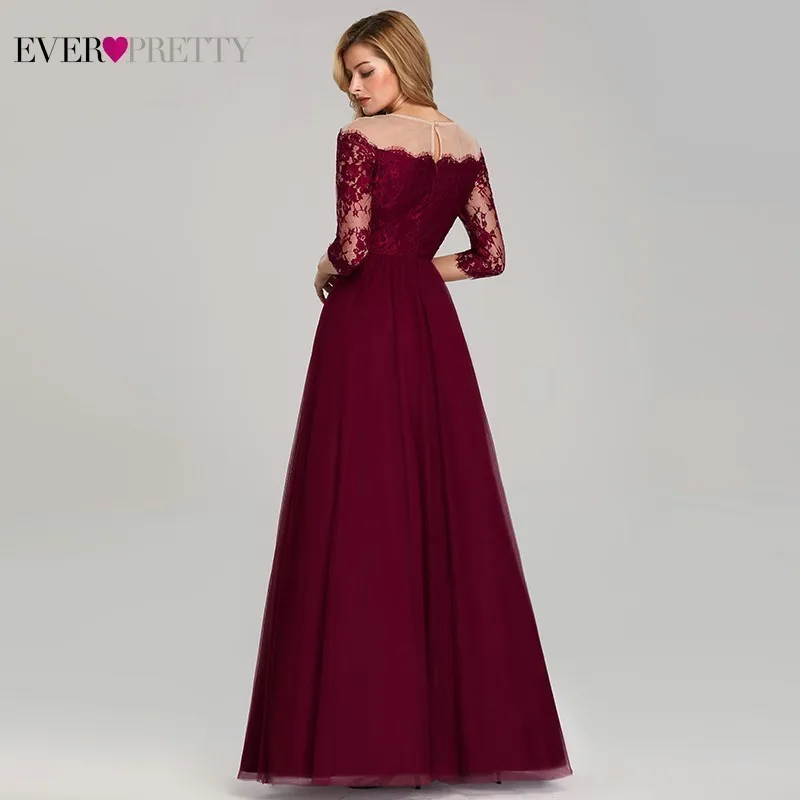 Элегантные Бордовые Платья для подружки невесты Ever Pretty Lace o-образным вырезом