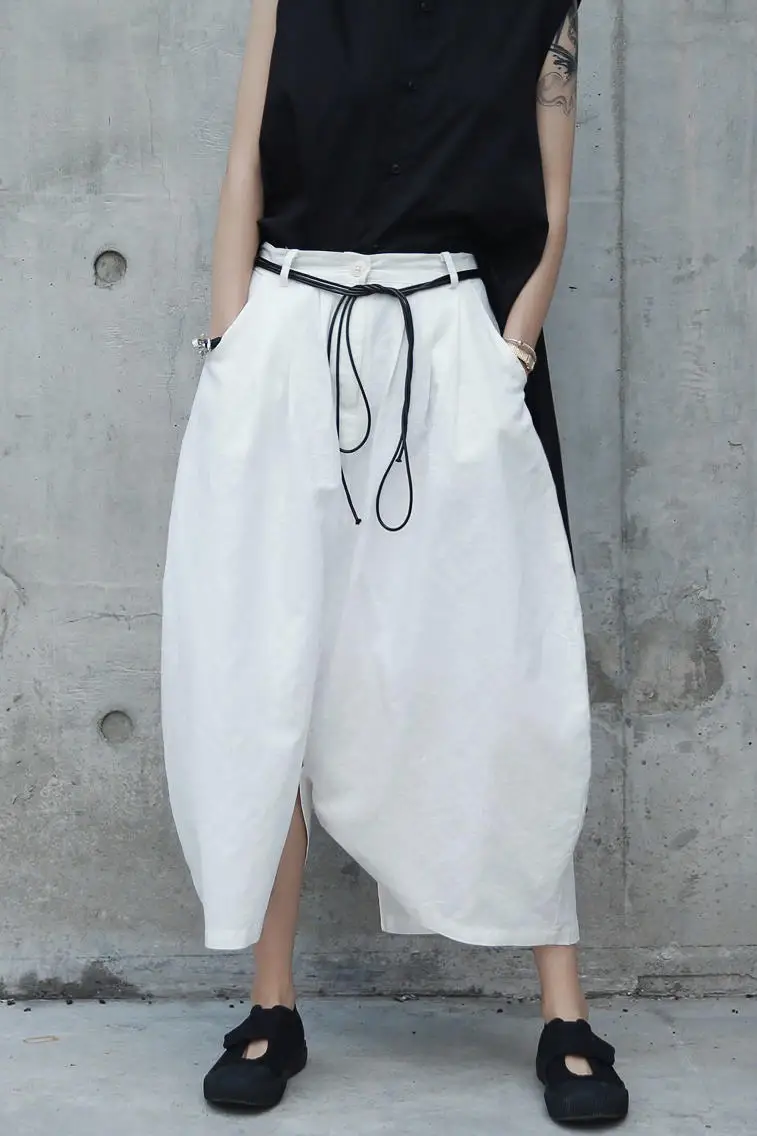 Брюки султанки Cakucool Женские однотонные белые хлопково льняные свободные брюки