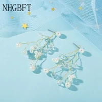 nhgbft new arrivals long section gold color earrings for women branch shape drop earring pearl accessories wedding jewelry