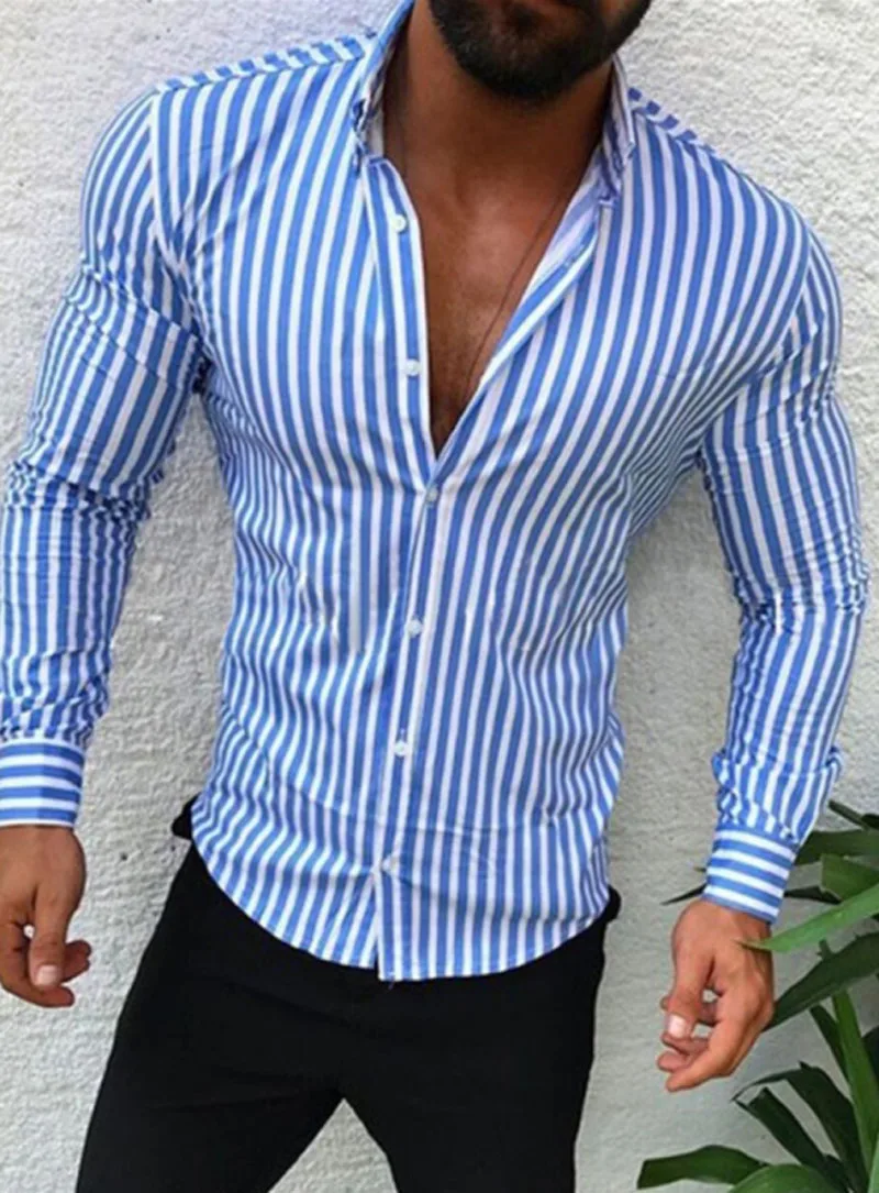 Модные мужские полосатые с длинным рукавом европейские стандартные приталенные официальные Топы весенние три цвета мужские рубашки
