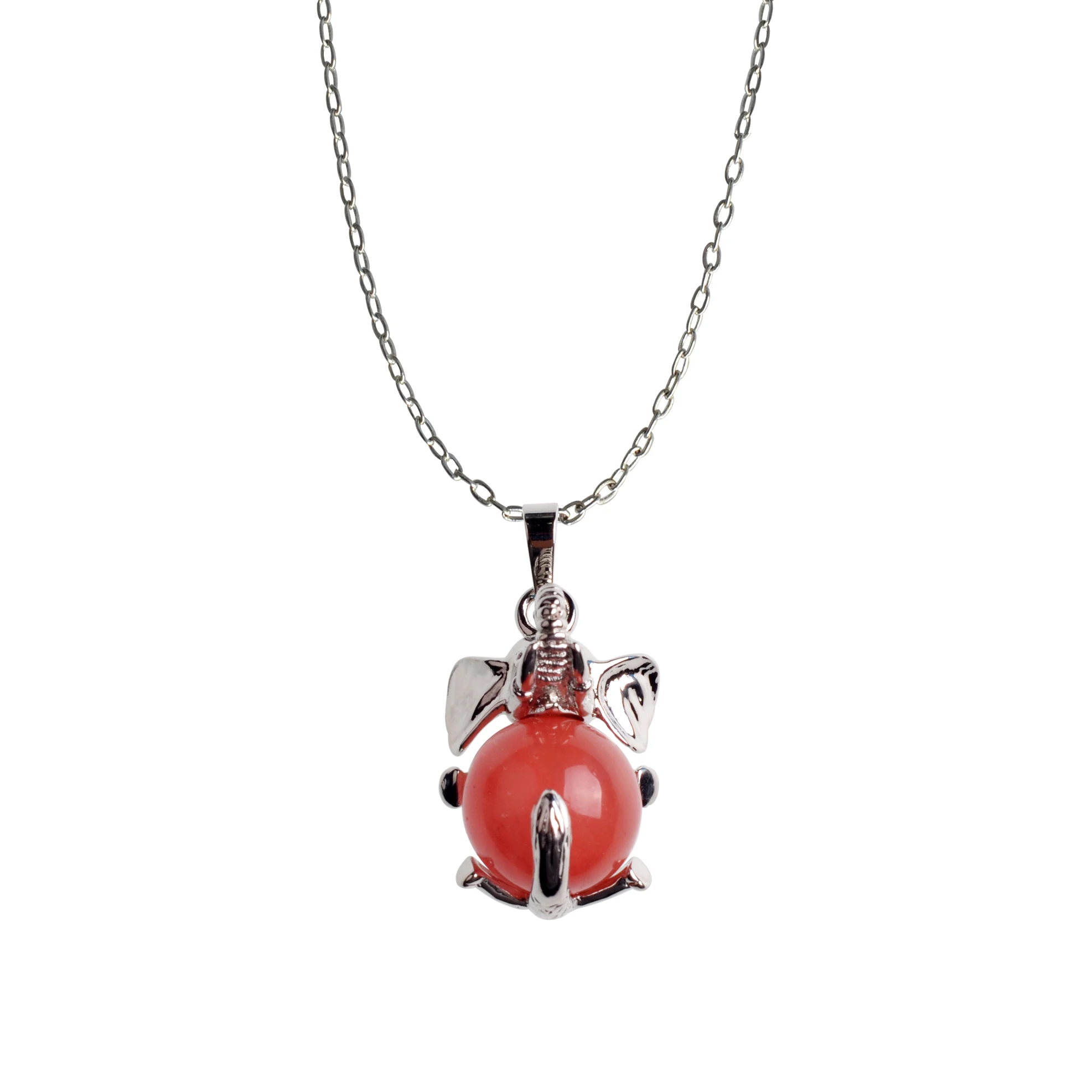 Popular Natural Stone Non-Porous Rose Pink Necklace Pendant Cute Little Elephant Cartoon Image FemaleJewelry Gift | Украшения и