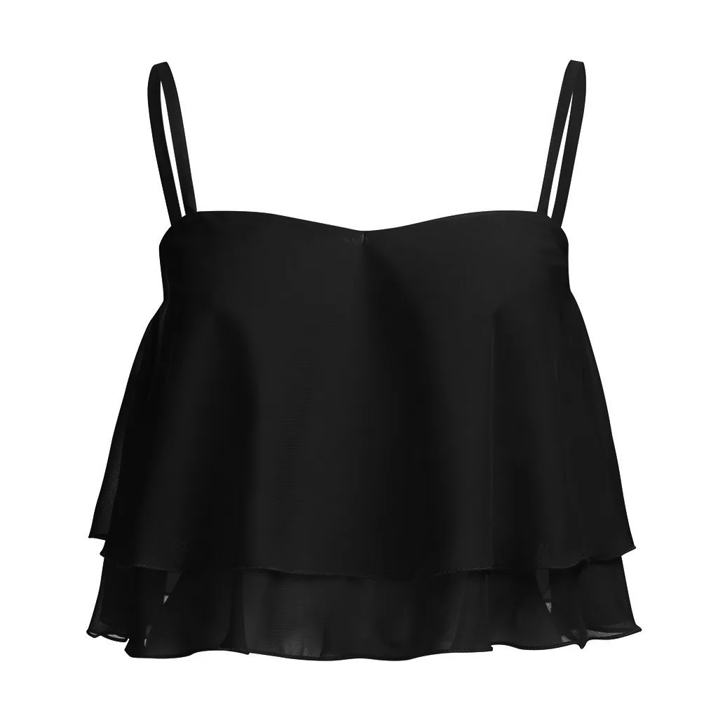 Blusas mujer de moda, женская блузка, рубашка, Женская Сексуальная плиссированная двухслойная шифоновая блузка без рукавов с оборками, туника
