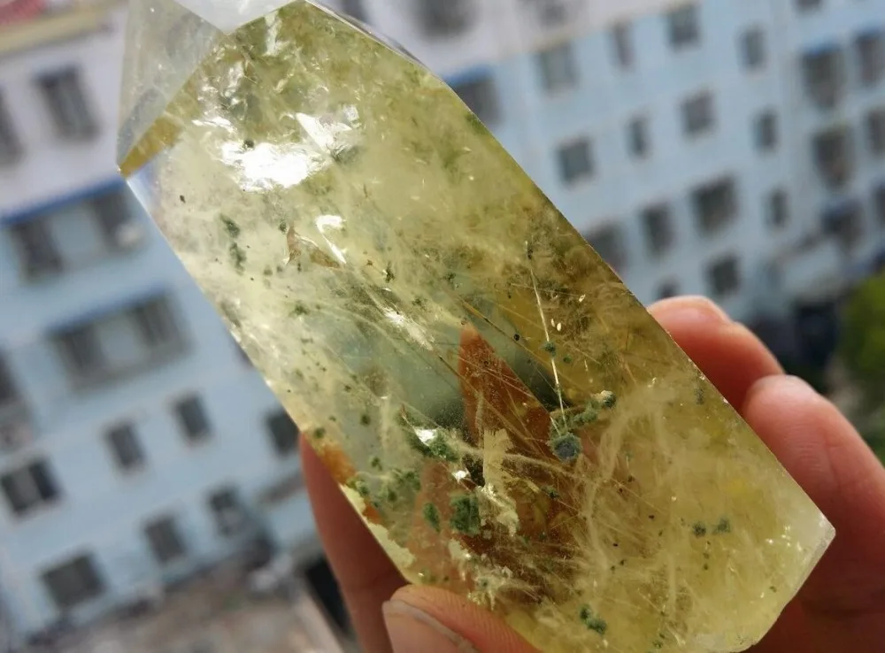 191 г натуральный цитрин кварцевый кристалл зеленый призрак + средство для