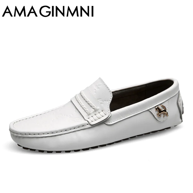 AMAGINMNI Brand Summer spring Breathable Genuine Leather Flats Loafers Men Casual shoes men Luxury Fashion Slip On Driving | Обувь