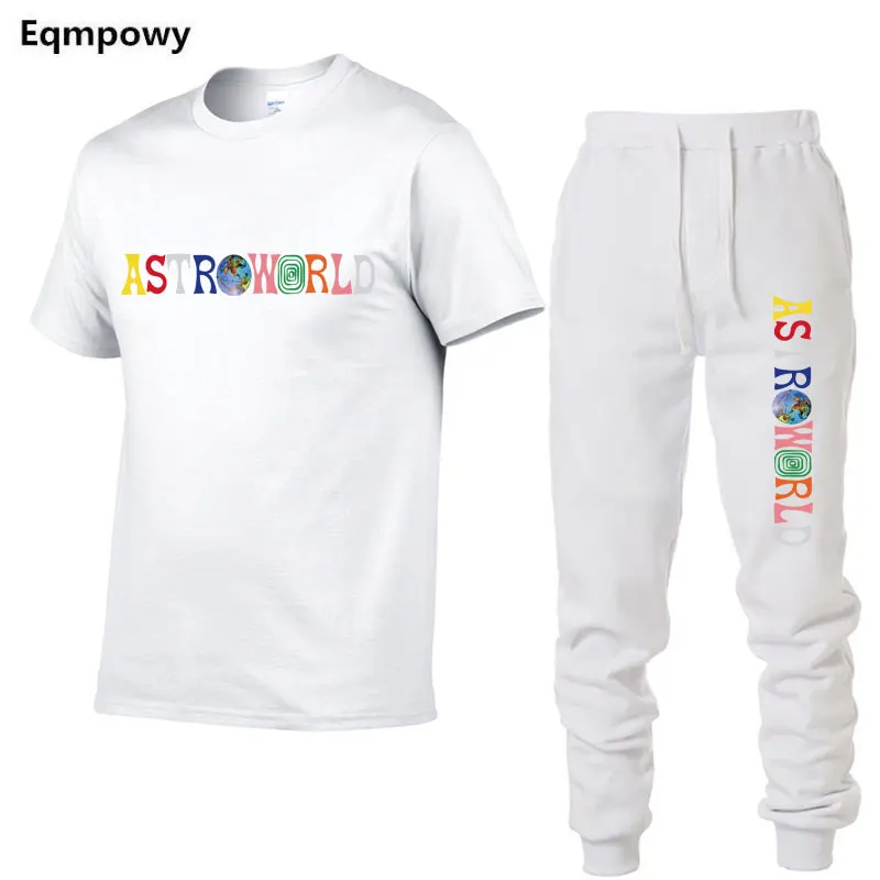 Astroworld Men's Sets T Shirts+pants men clothing Two piece suit tracksuit Fashion Casual Tshirts Gyms Workout Fitness | Мужская