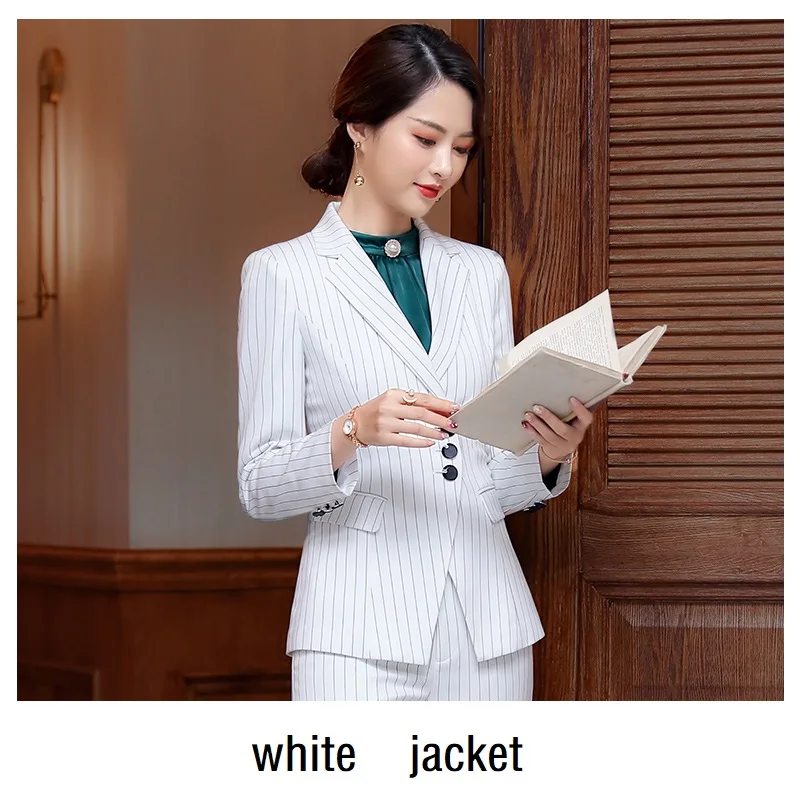 white jacket Женские костюмы, приталенный пиджак в полоску с длинным рукавом, платье, комплект из 2 предметов, OL, официальные женские платья, костюмы, женский комплект, костюмы 871 - Цвет: white jacket