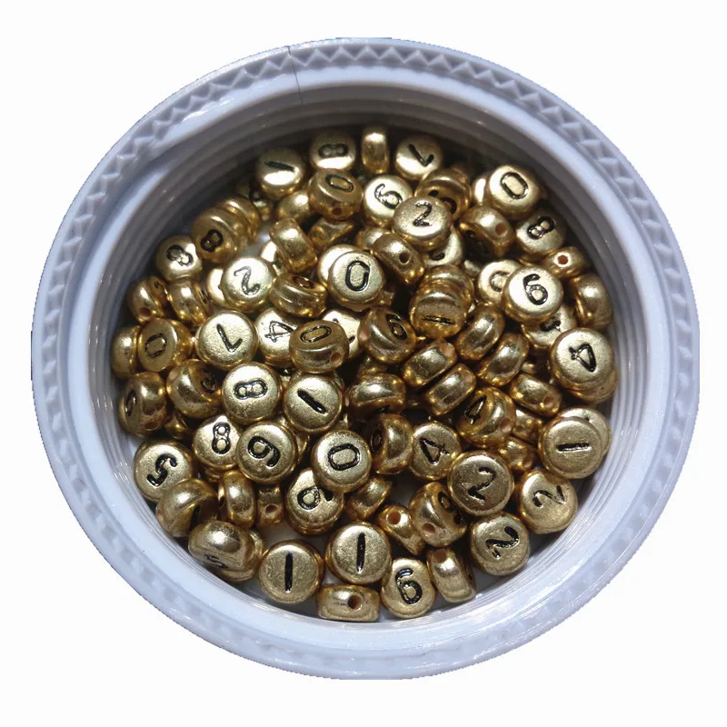 

3600PCS/Lot 4*7MM Mixed 0-9 Flat Round Shape Gold Color Acrylic Plastic Coin Number Beads Flat Round Jewelry Bracelet Beads