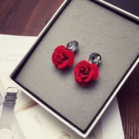 red camellia flower stud earrings simulated gem c boucle doreille femme pendante chic jewelry