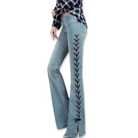 spring autumn high waist split elastic stretch jeans micro lap trousers skinny boot cut jeans women