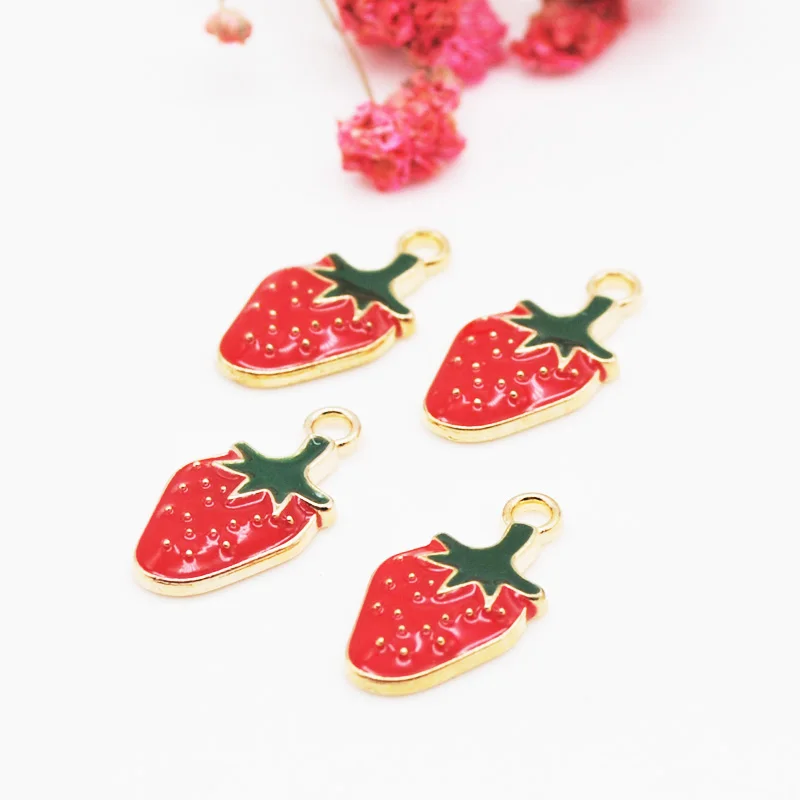 

10pcs/pack Trendy Strawberry Enamel Charms 11*21mm Alloy Bracelet Necklace Hair DIY Fashion Jewelry Accessories