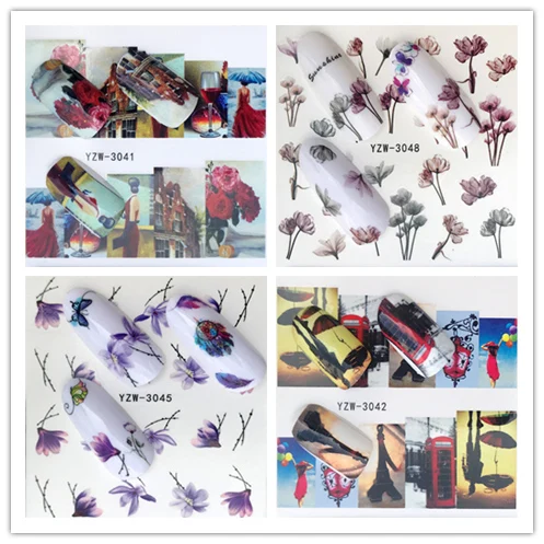 Новый водяные наклейки для ногтей Стикеры весенние цветы Бабочка Watermark ползунки