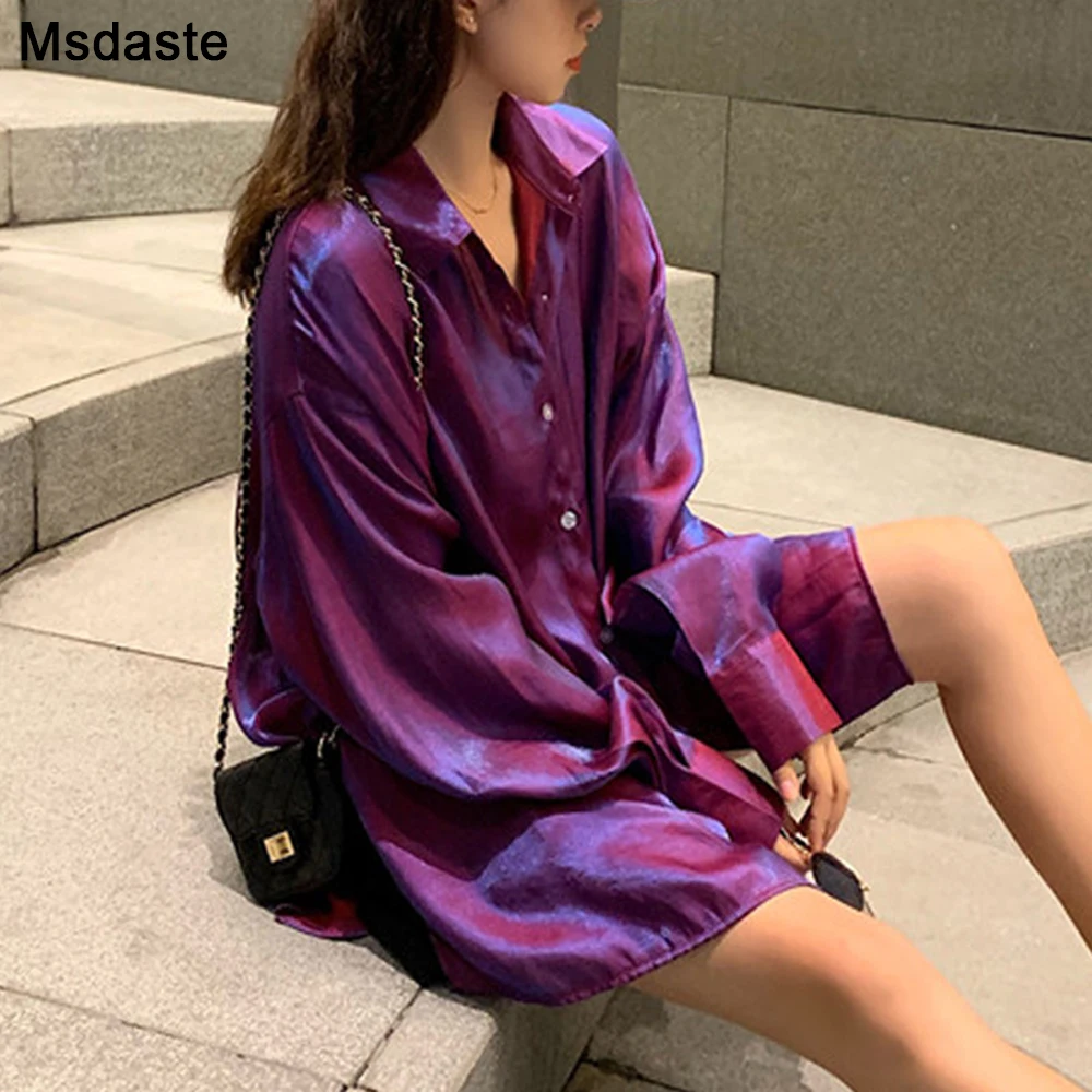 Женские винтажные повседневные блузки топы и градиентного цвета с длинным