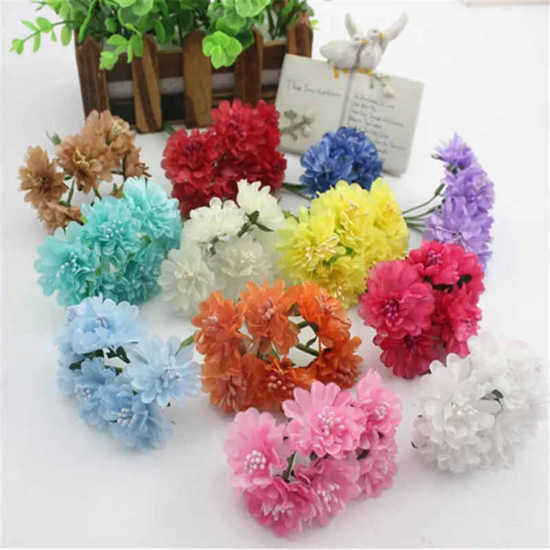 6 шт./лот миниатюрные шелковые искусственные розы букет свадебное украшение