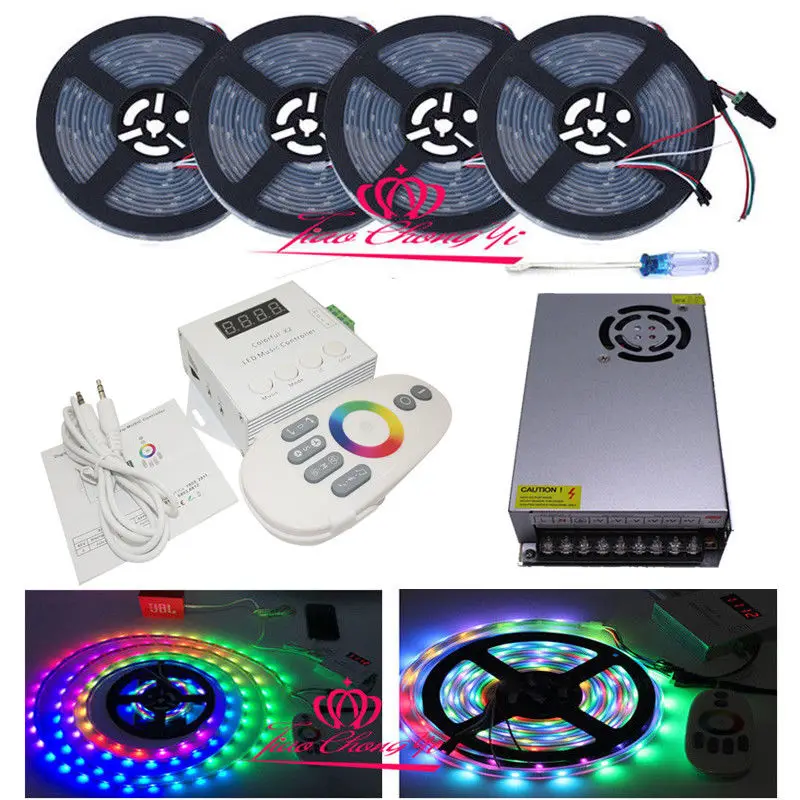 NEW  5V WS2812B 30LED   Individually Addressable LED strip +Remote music X2 controller+power