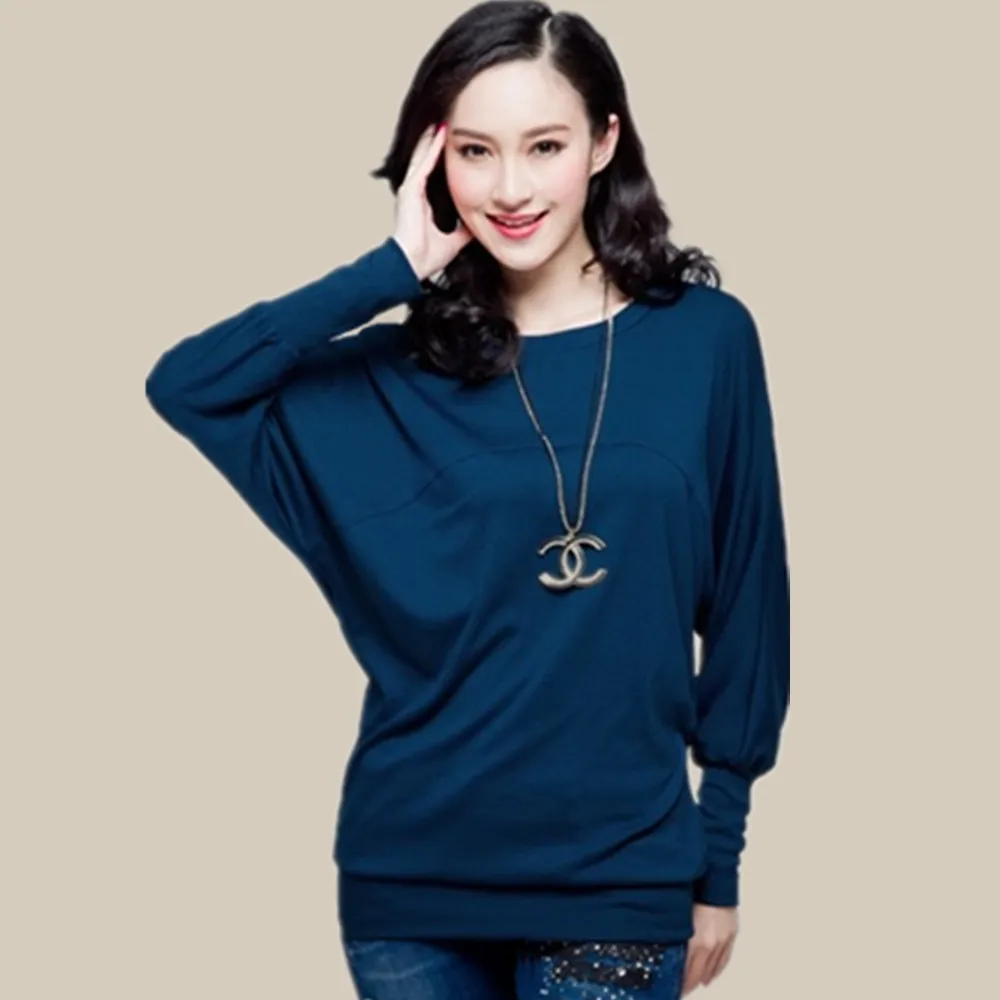 Женская Футболка с рукавами летучая мышь Свободный пуловер большого размера