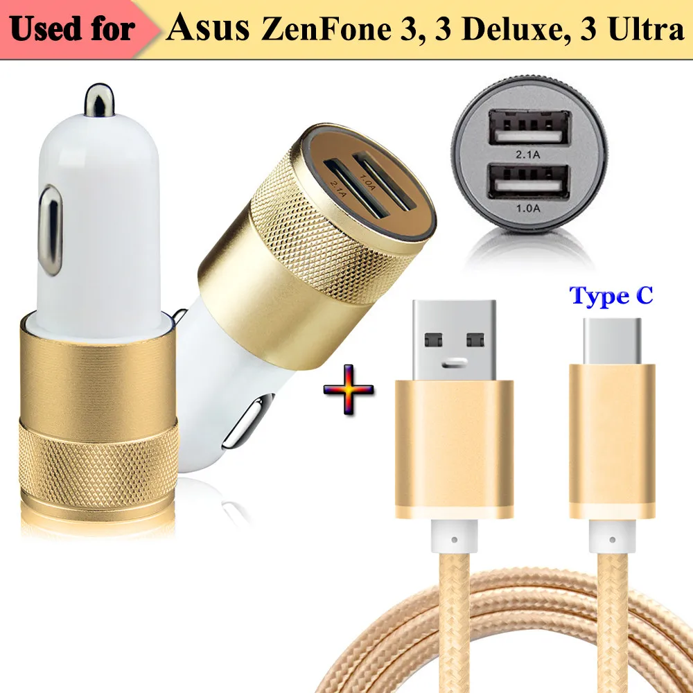 2 порта USB Автомобильное зарядное устройство и нейлоновый Тип C 3 1 зарядный кабель