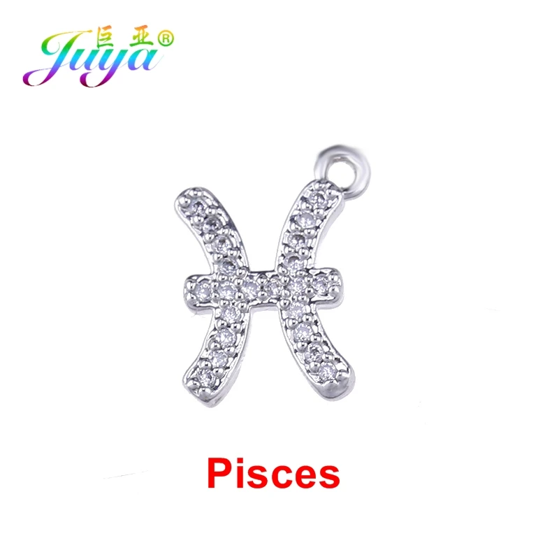 White Gold Juya DIY золото/серебро 12 Знак зодиака, Созвездие Подвеска Аксессуары Подвески для женщин браслет ожерелье серьги изготовление ювелирных изделий - Окраска металла: White Gold