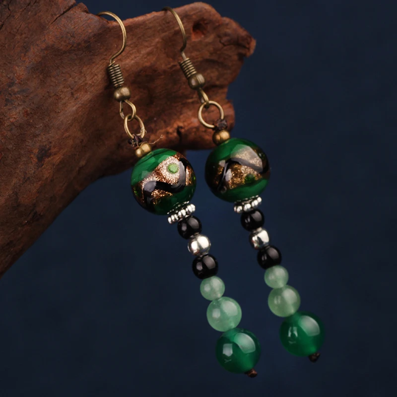 NEW MYWINY OWN DESIGN colorful glass glazed vintage ethnic earrings women red and black green nature beaded | Украшения и