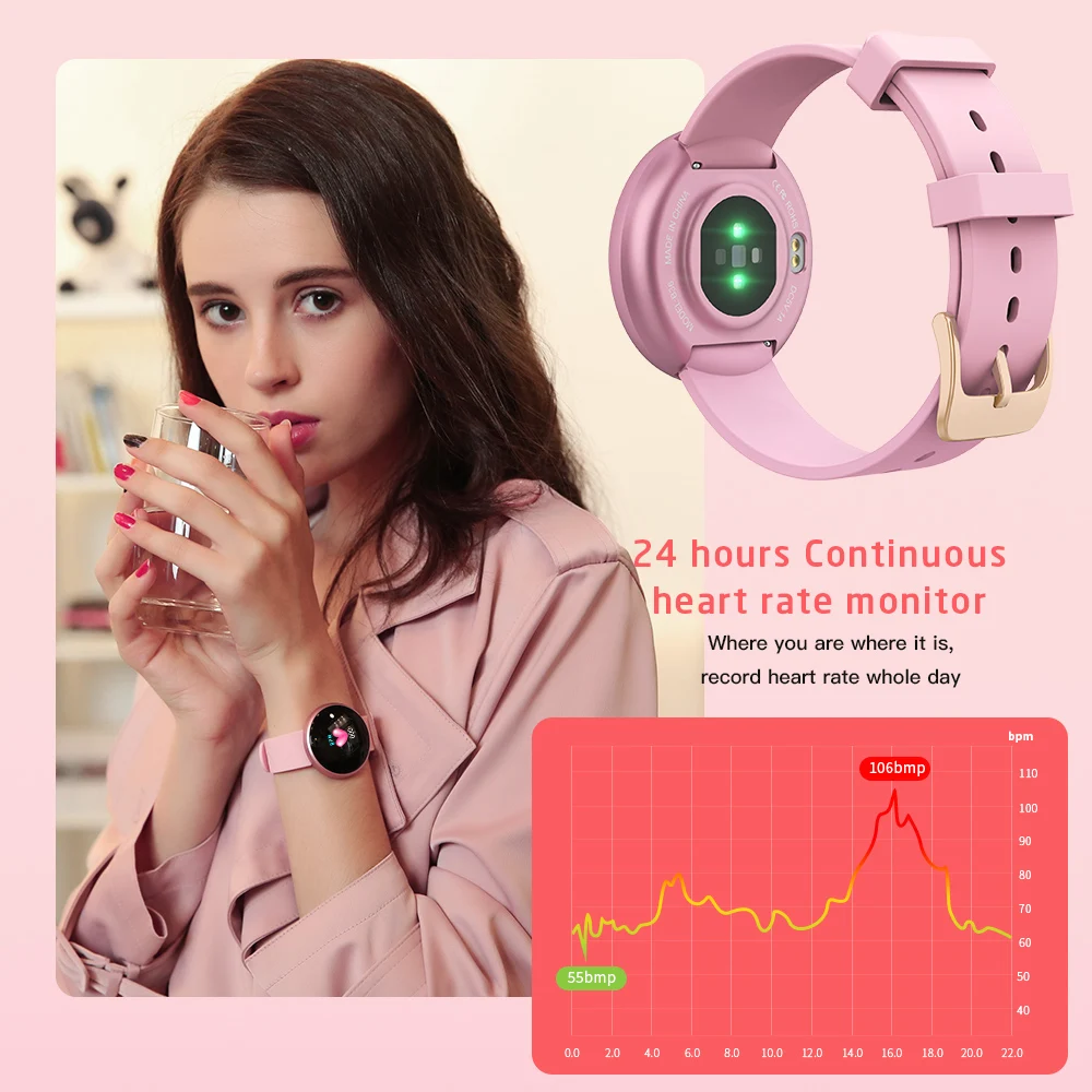 Женские Смарт-часы, женские водонепроницаемые часы HeartRate с напоминанием о времени, красивые женские наручные часы