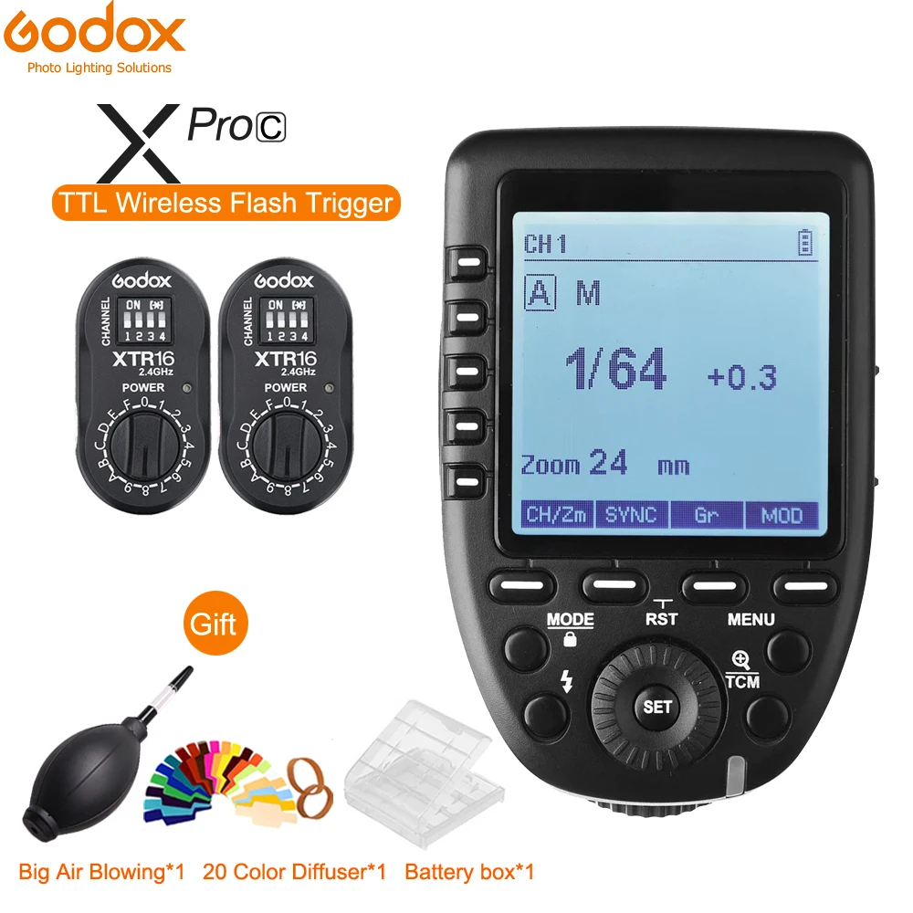 

Триггер вспышки Godox Xpro-C/N/S/F/O/P TTL HSS 2,4G + 2 шт. XTR-16S приемника для Godox V860II V860II TT685 V860C V860N V850