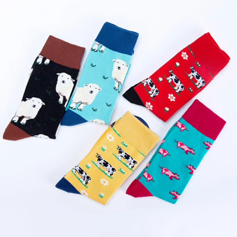 [WPLOIKJD]Cute Animal Wedding Funny Men Socks Cartoon Personality Skateboard Hip Hop Happy Creative Calcetines Hombre | Мужская одежда