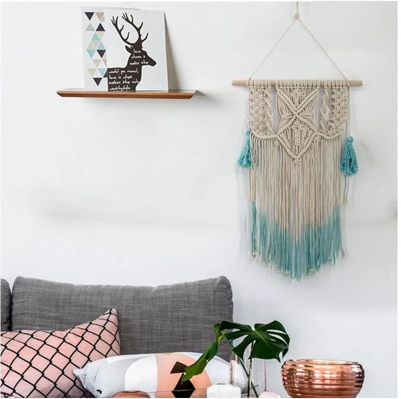 

Tassel Tapestries Living Room Wedding Decorations Wall Knitting Bohemia Hanging Wall Tapestry Handmade Cotton Decors