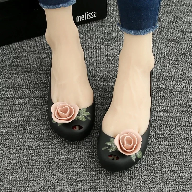 Melissa Ultragirl цветок женские сандалии на низком каблуке melissa обувь для женщин прозрачные сандалии женские прозрачные туфли Adulto розовый черный