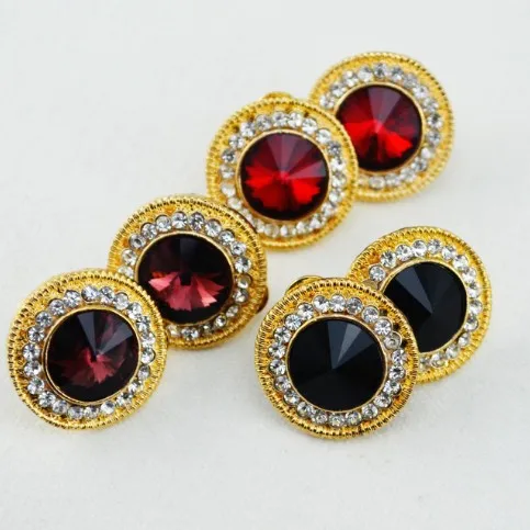 

Fashion Big Round Button Gem Cystal Stud Earrings Gold Fashion Jewelry for Women