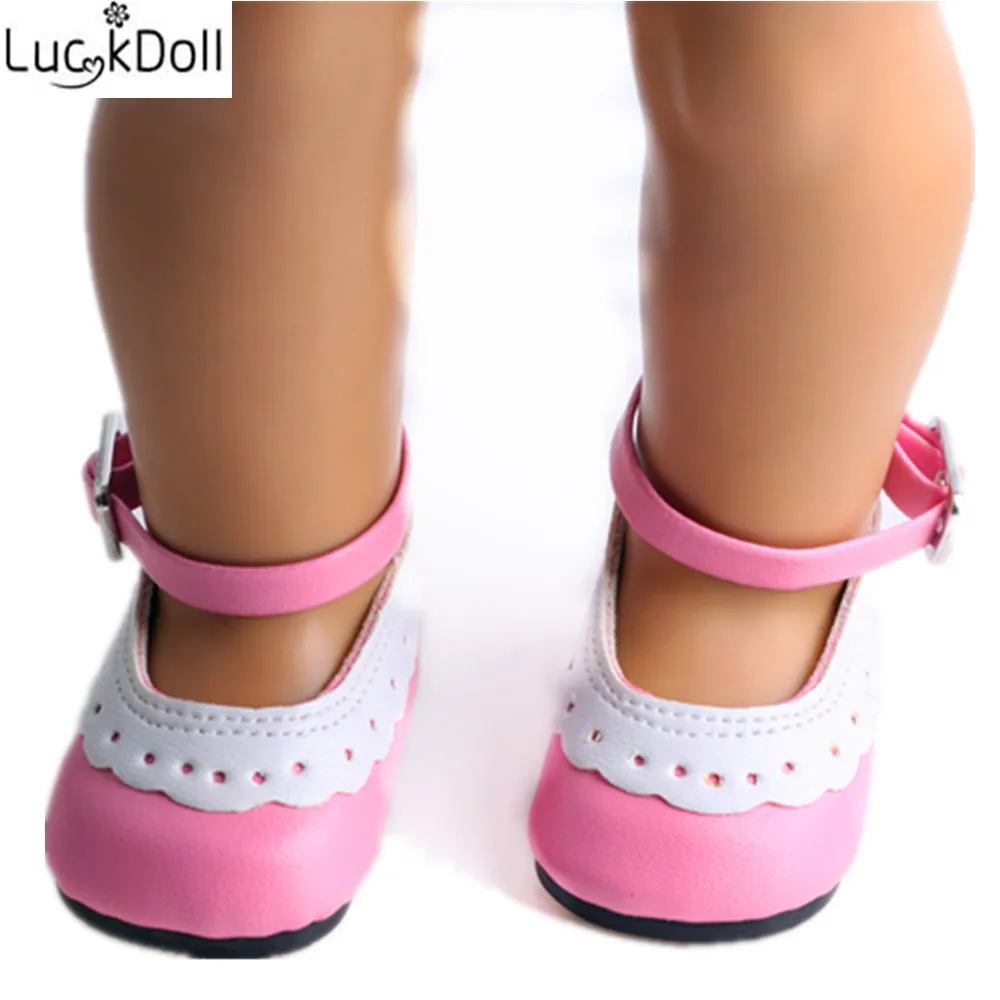 LUCKDOLL/синие розовые кожаные туфли подходят для 18 дюймов американский и 43 см