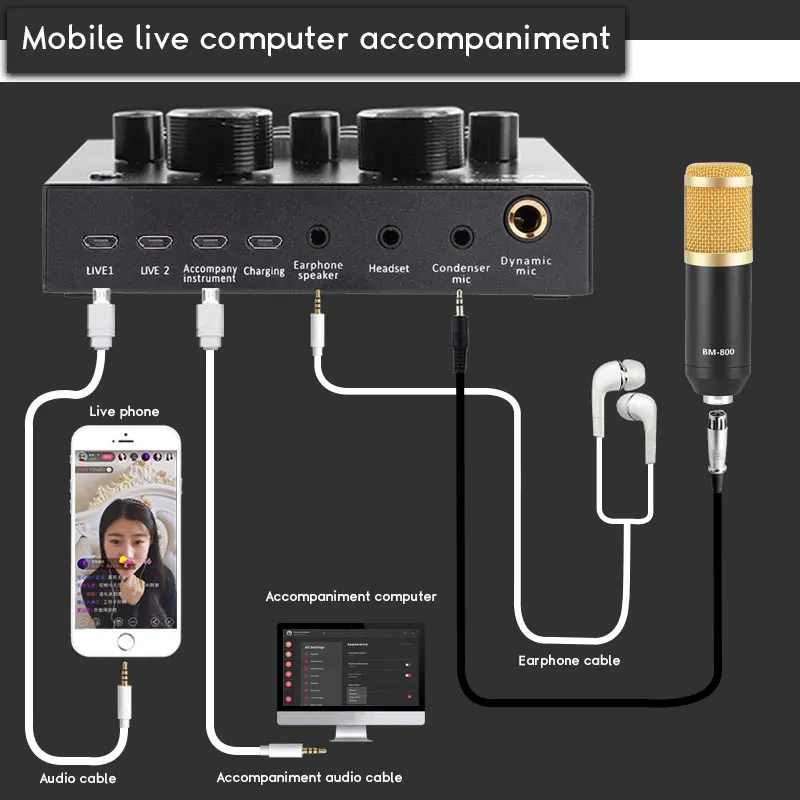 Звуковая карта Аудио внешняя звуковая карта наушники микрофон V8 USB Звуковая карта для BM 800 Студийный микрофон компьютер Placa de som