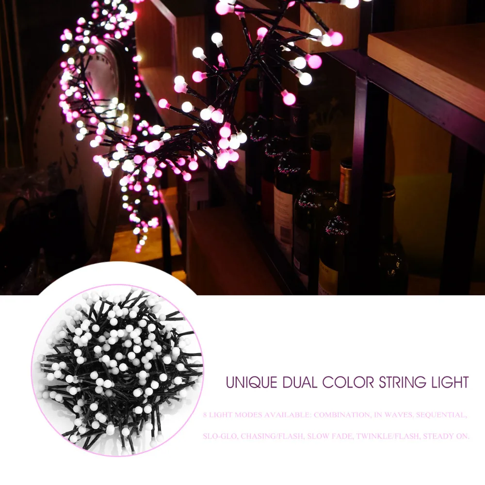 гирлянда новый год Романтический Двойной Цвета свет шнура 3 м/9.8ft 400 LED розовый и