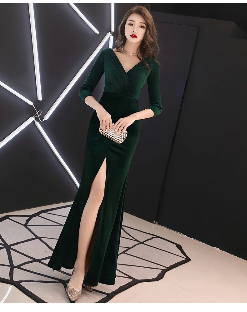 Weiyin зеленые бархатные вечерние платья с длинными рукавами robe de soiree longue платье для выпускного вечера abendkleider vestidos de fiesta WY1319