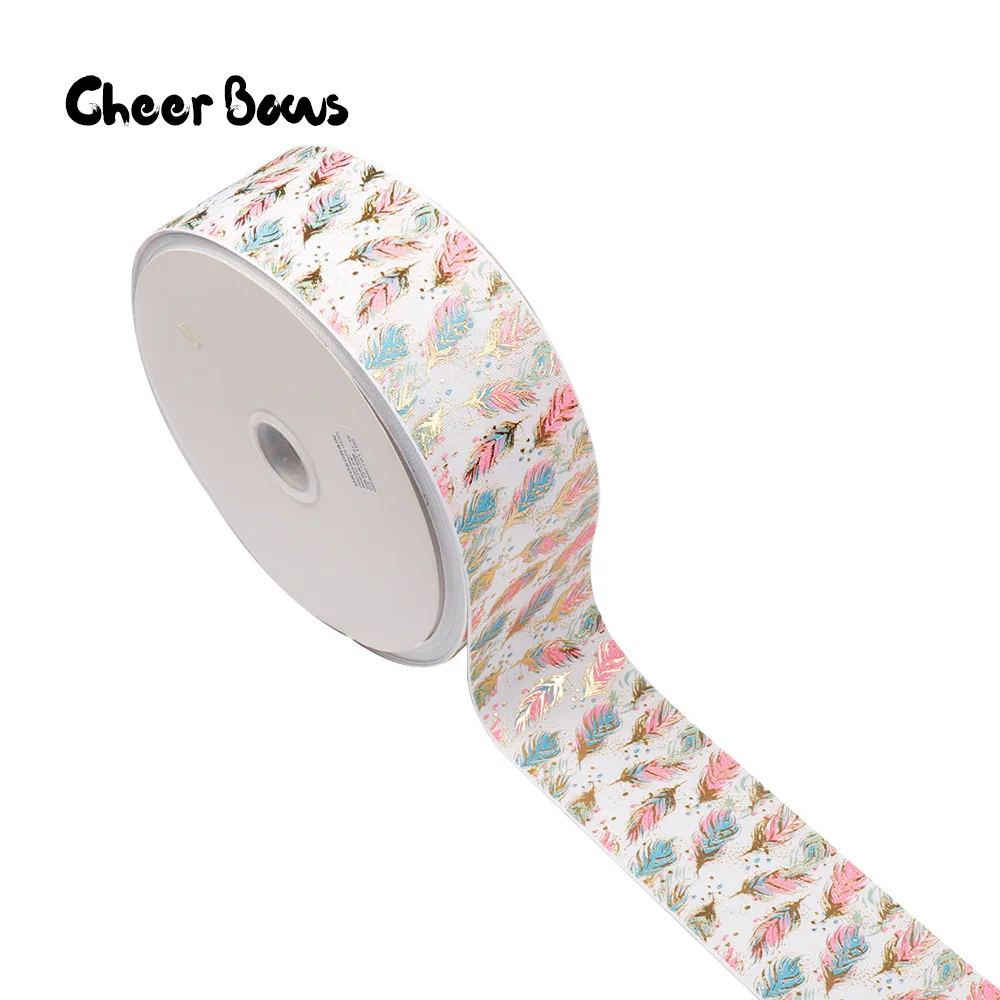 75 мм Bronzing Grosgrain ленты блестящие перья печатные для поделок DIY аксессуары волос