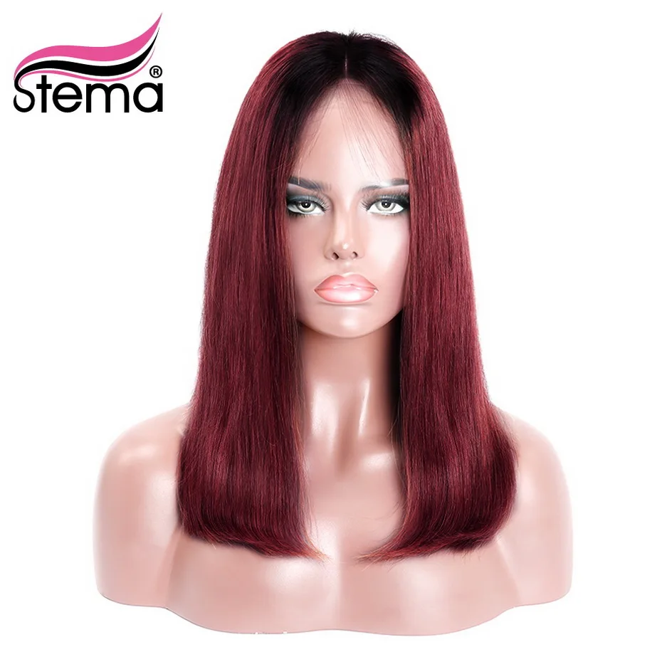 Stema Ombre 1B розовый/красный короткий парик с кружевом для черных женщин бразильские