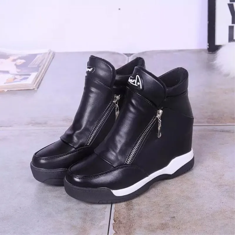 2020 зимняя женская кожаная повседневная обувь увеличивающие рост ботильоны