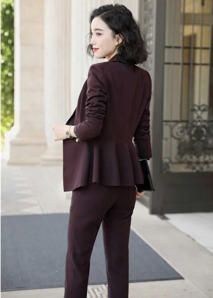 Высококачественные тканевые Новые винные Деловые женские костюмы брюки и
