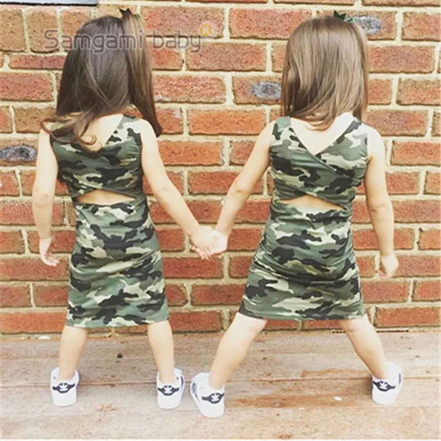 2018 камуфляжное Узорчатое облегающее платье одежда для маленьких девочек