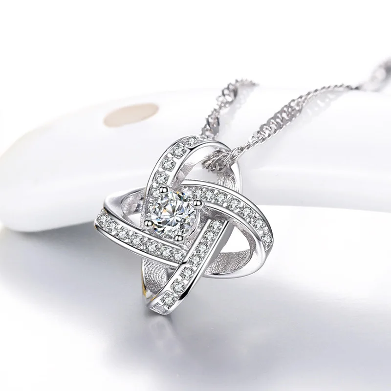 

100% 925 sterling silver wholesale flower shiny crystal ladies`pendant necklace jewelry short chain no fade drop shipping