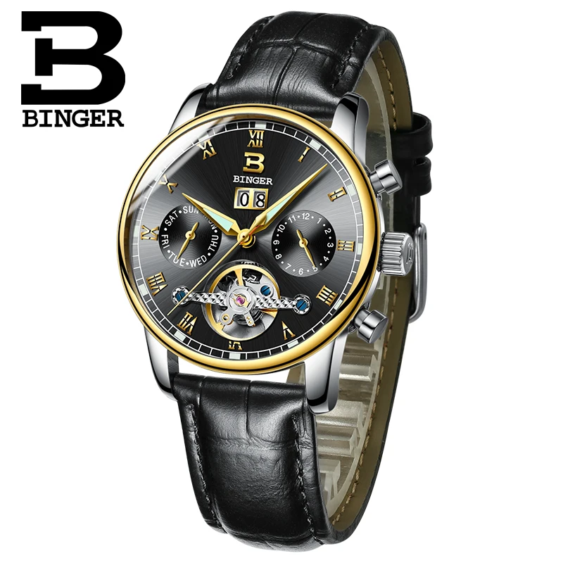 Швейцарские мужские часы BINGER люксовый бренд Tourbillon fulll водонепроницаемые
