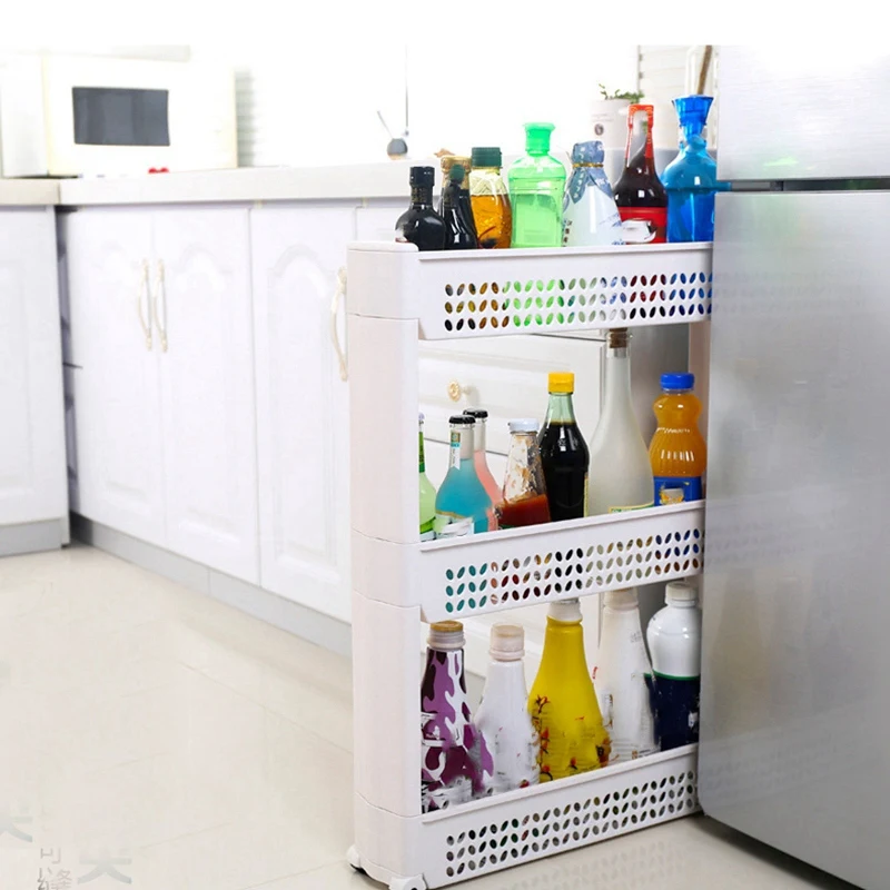 1/Pc Gap Storage Shelf Kitchen Rack Slim Slide Tower Movable Assemble Plastic Bathroom Wheels Space 3 Laye | Обустройство дома