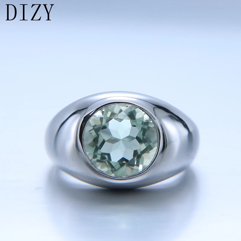 

DIZY Natural Green Amethyst Solid 925 Sterling Silver Round Cut Gemstone Ring for Women Engagement Jewelry Wedding Gift