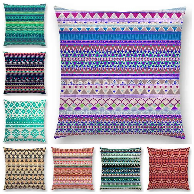 New Hippie Boho Acqua Navajo Aiyana Decorative Pattern Ethnic Tribal Prints Tipi Geometric Stripe Cushion Cover Pillow Case