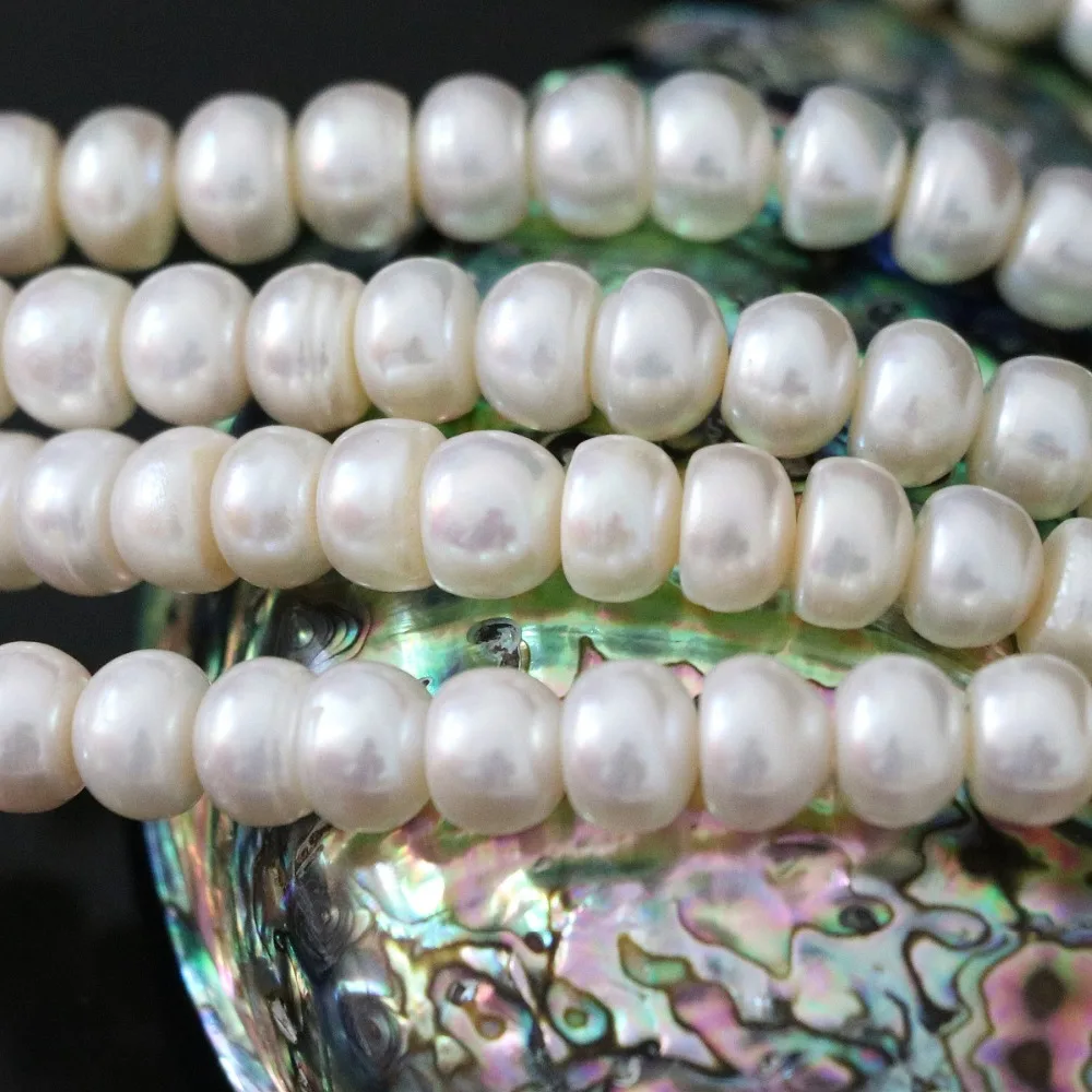 

Hot sale 9-10mm white natural freshwater pearl abacus loose beads top quality women high grade gift jewelry making 15inch B1390
