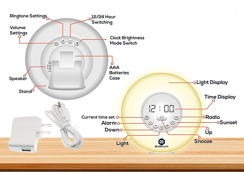Сенсорный цифровой будильник Sunrise Sunset светодиодный дисплей времени утреннее Пробуждение света с FM радио Настольный рядом с ночной лампой