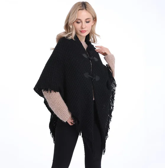 

95*120cm Women Capes Coat Autumn Spring Female Ponchos Button Wraps Fashion Scarf Shawl Stoles Ladies Outerwear Clothes Y38