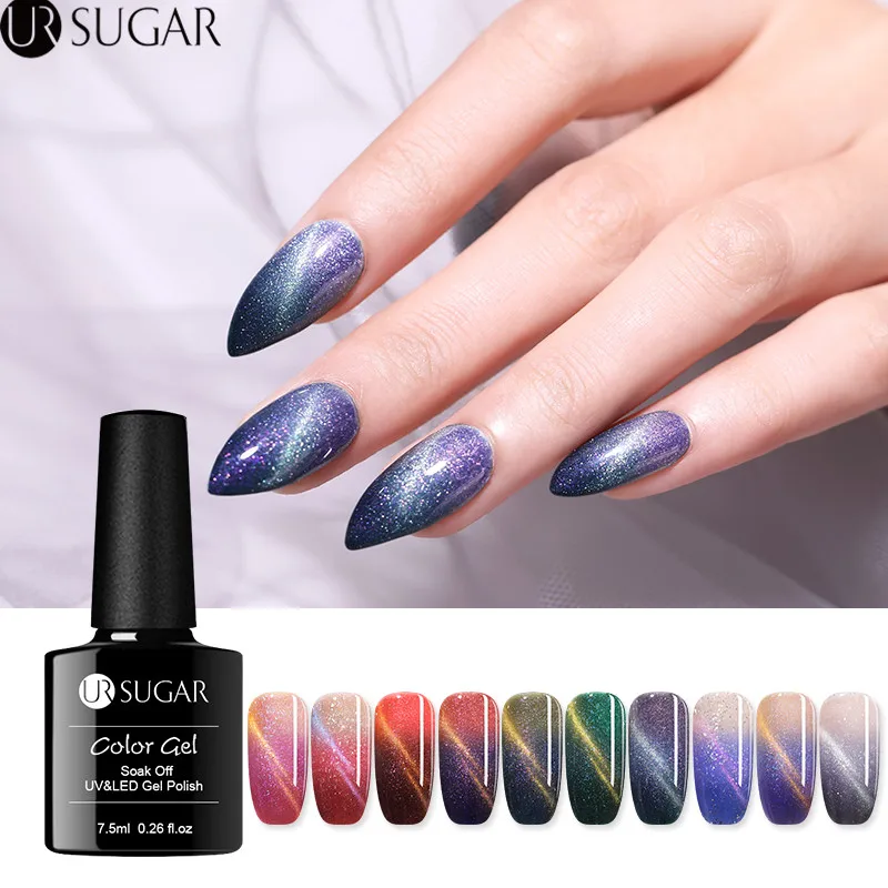 Ur Sugar, 7,5 мл, Магнитный Гель-лак, блеск, Термальный, меняющий цвет, кошачий глаз, УФ-гель, лак, замачиваемый, УФ светодиодный, гель, маникюрный лак