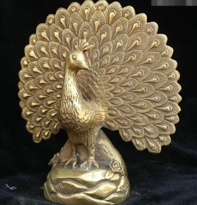 Китайская Бронзовая латунь фэншуй Дерево Пион цветок Феникс фэнгуан Птица