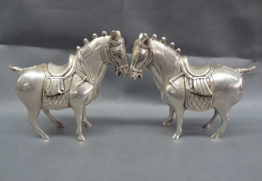 

2 шт. 8 "с серебряным покрытием из золотистого металла год зодиакальный фэншуй Тан шланг Статуя Пара латунь Животные из исинской глины для украшения 100% натуральная латунь